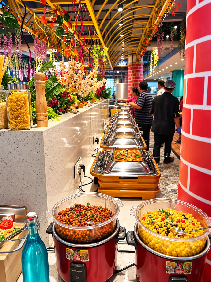 The ASF buffet counter with main course dishes